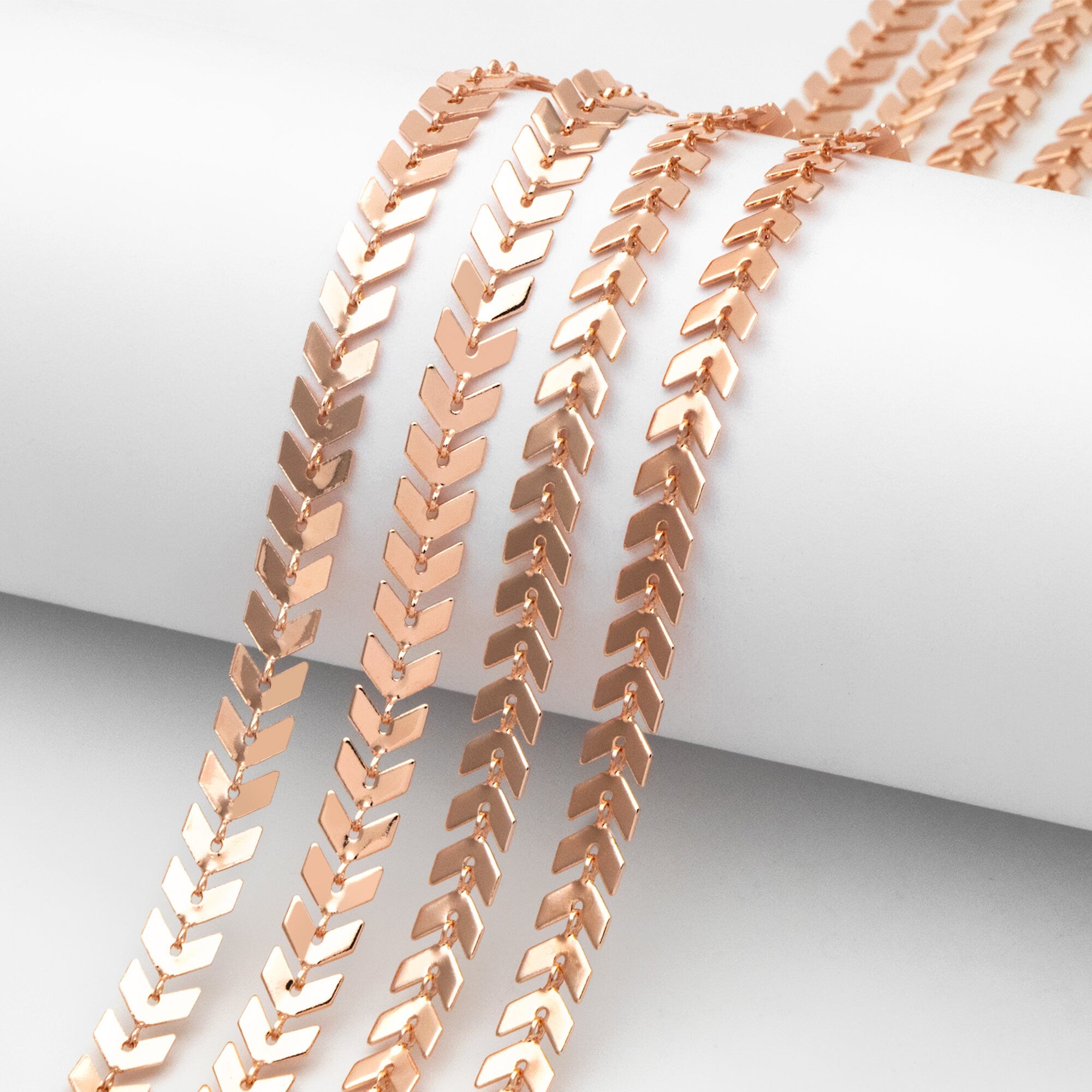 Gold/ Silver/ Rose Gold Flat Chevron Chain 6.3mm, Real Gold/ Rhodium plated Brass, Decorative Herringbone Arrow Chain (#LK-156)/ 1 Meter